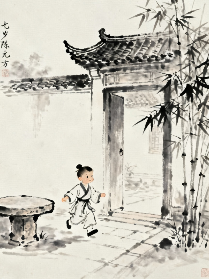 七岁的元方在门外玩耍