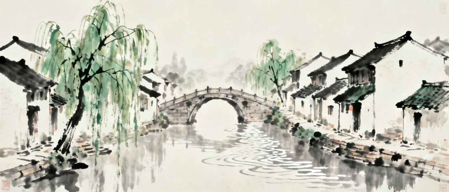 江南水乡平桥村全景