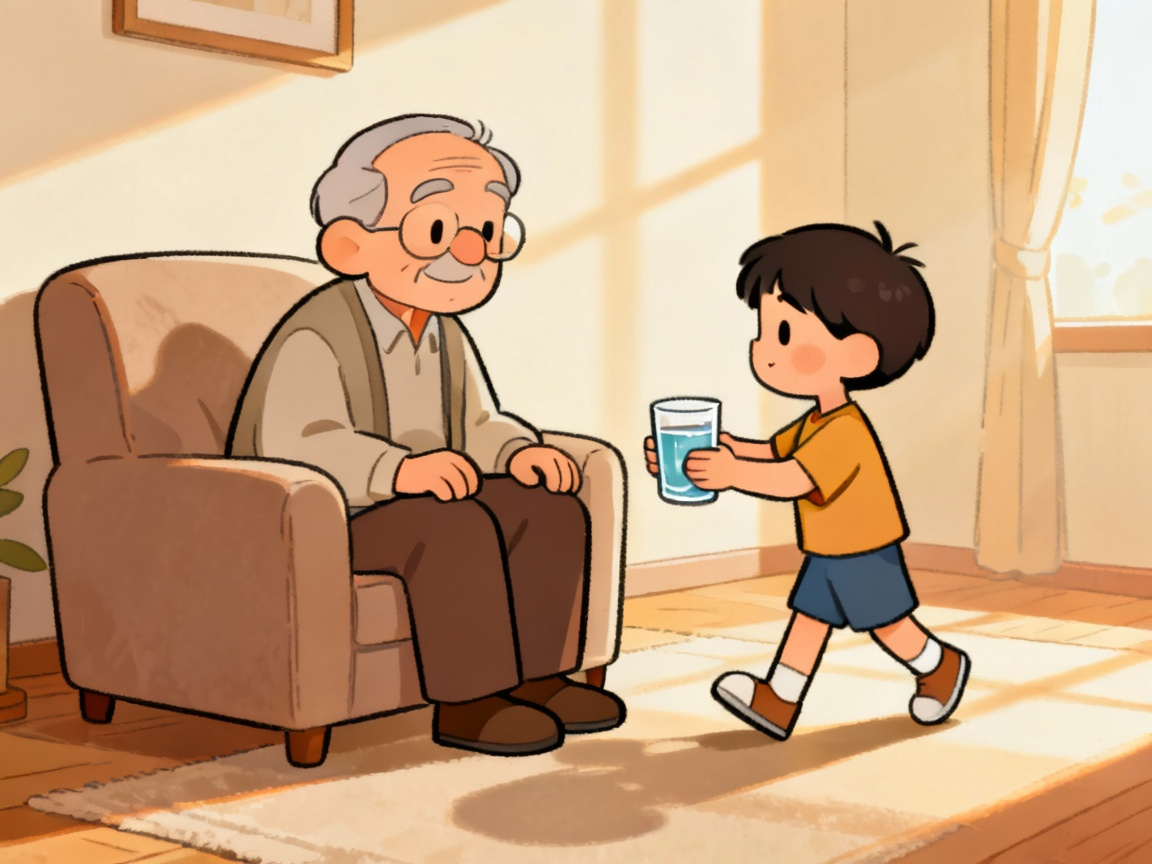 给爷爷端水