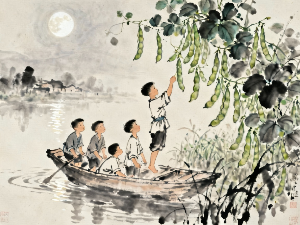 孩子们偷摘罗汉豆