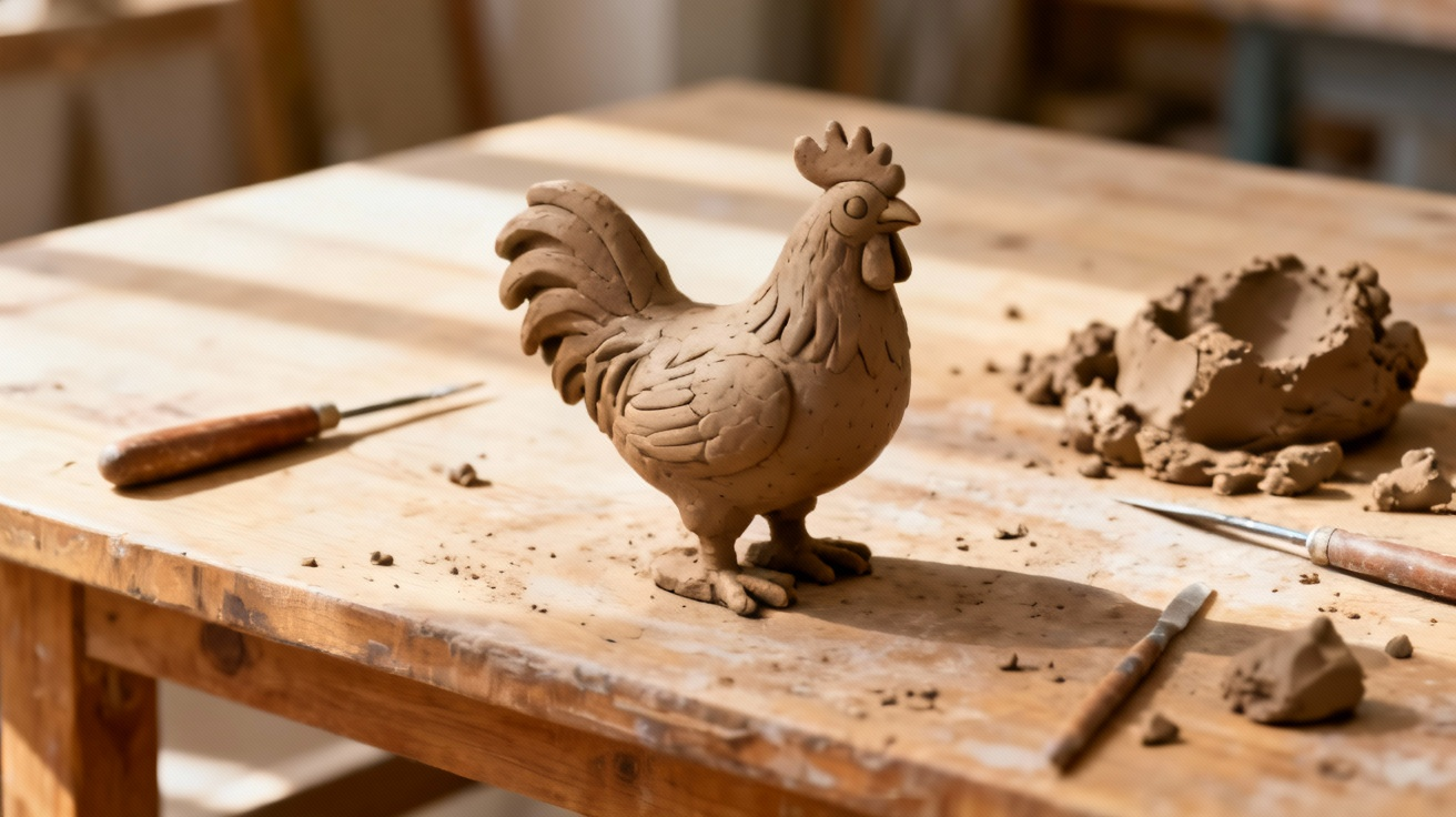 泥塑公鸡制作过程