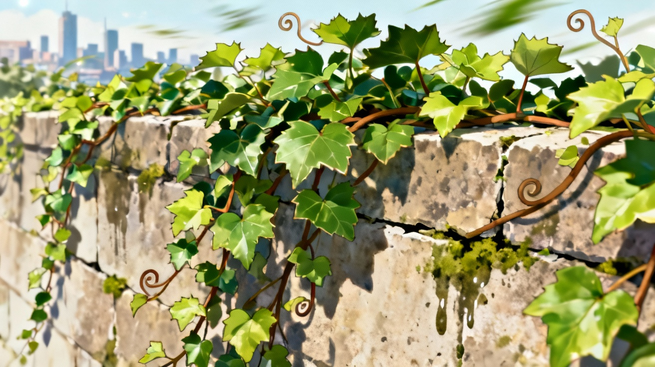 爬山虎攀爬在墙上的场景