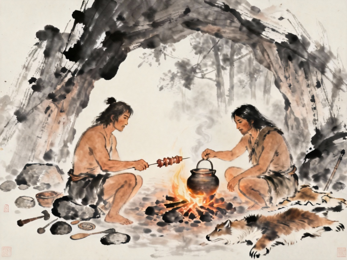 人类获得火种后生活改善的场景