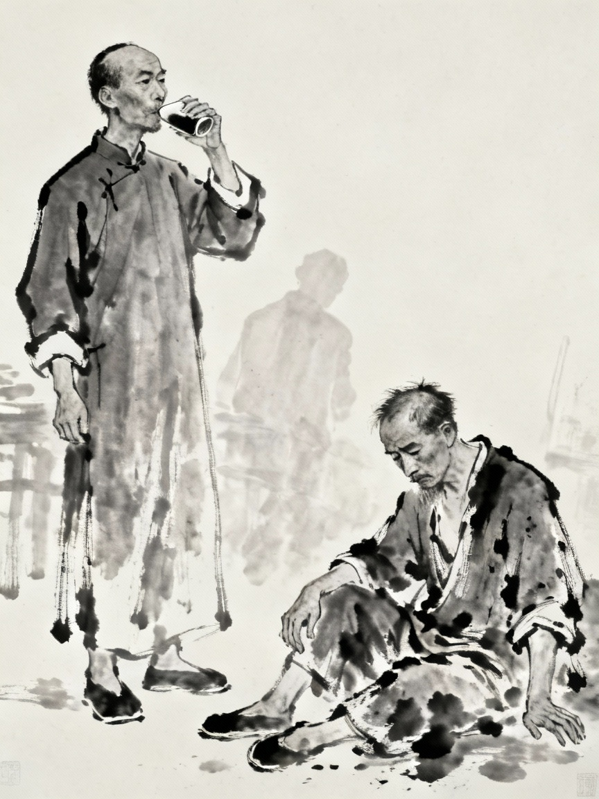 孔乙己前后对比场景