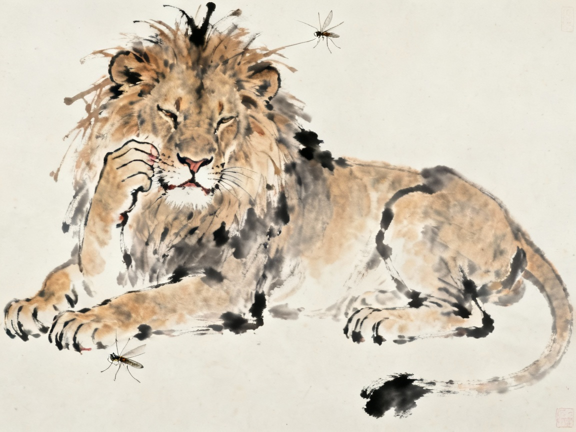 狮子被蚊子咬鼻子