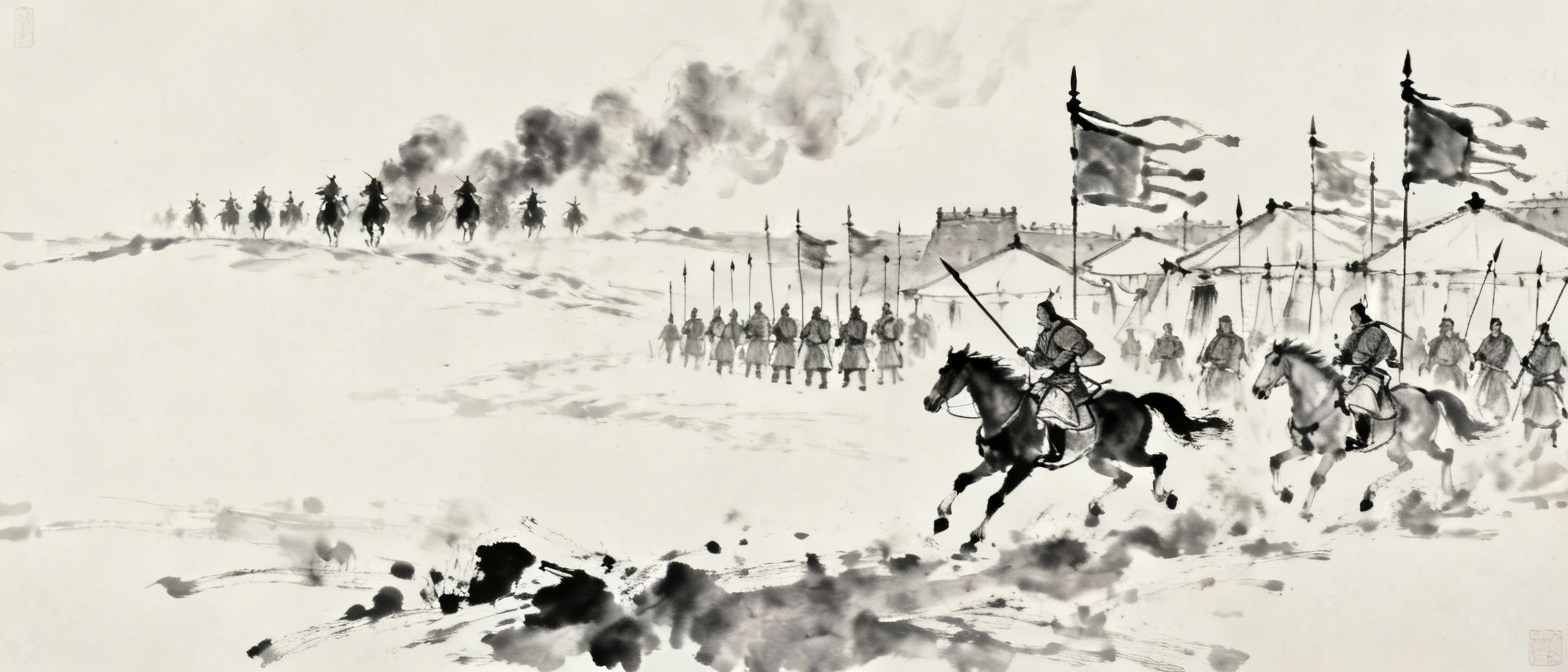 汉代边关军营，匈奴入侵背景下的紧张氛围