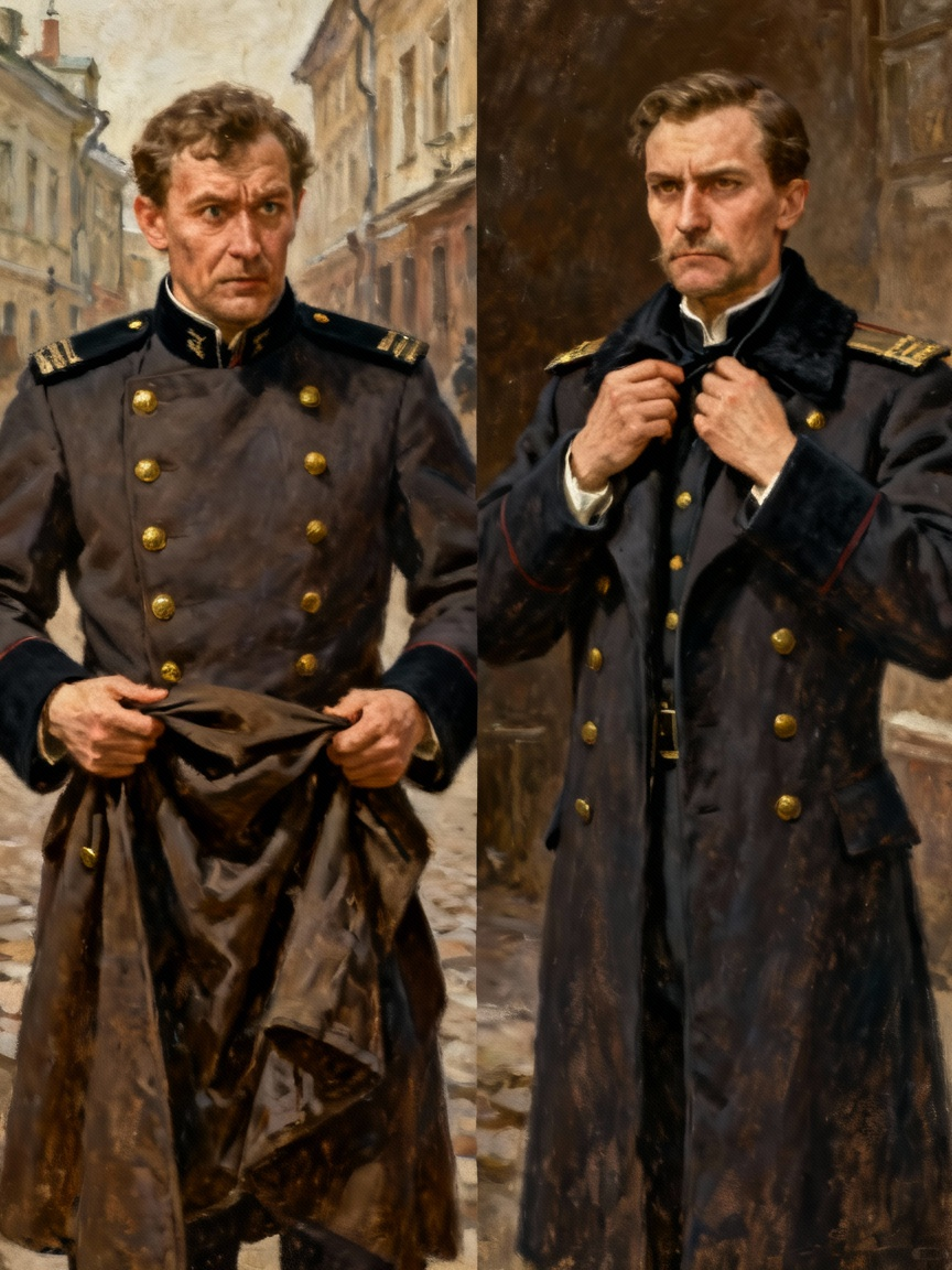 奥楚蔑洛夫脱大衣穿大衣对比