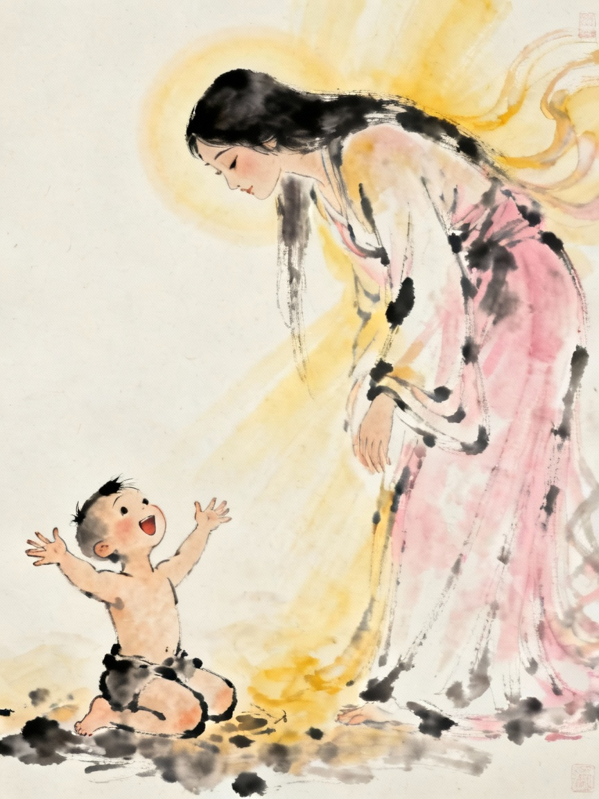 女娲与小人温馨场景