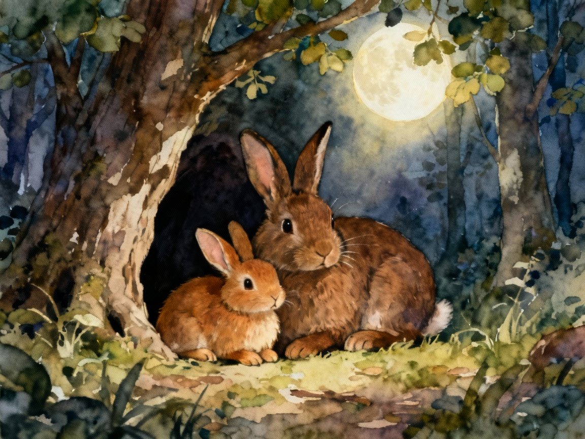 温馨的森林树洞夜景