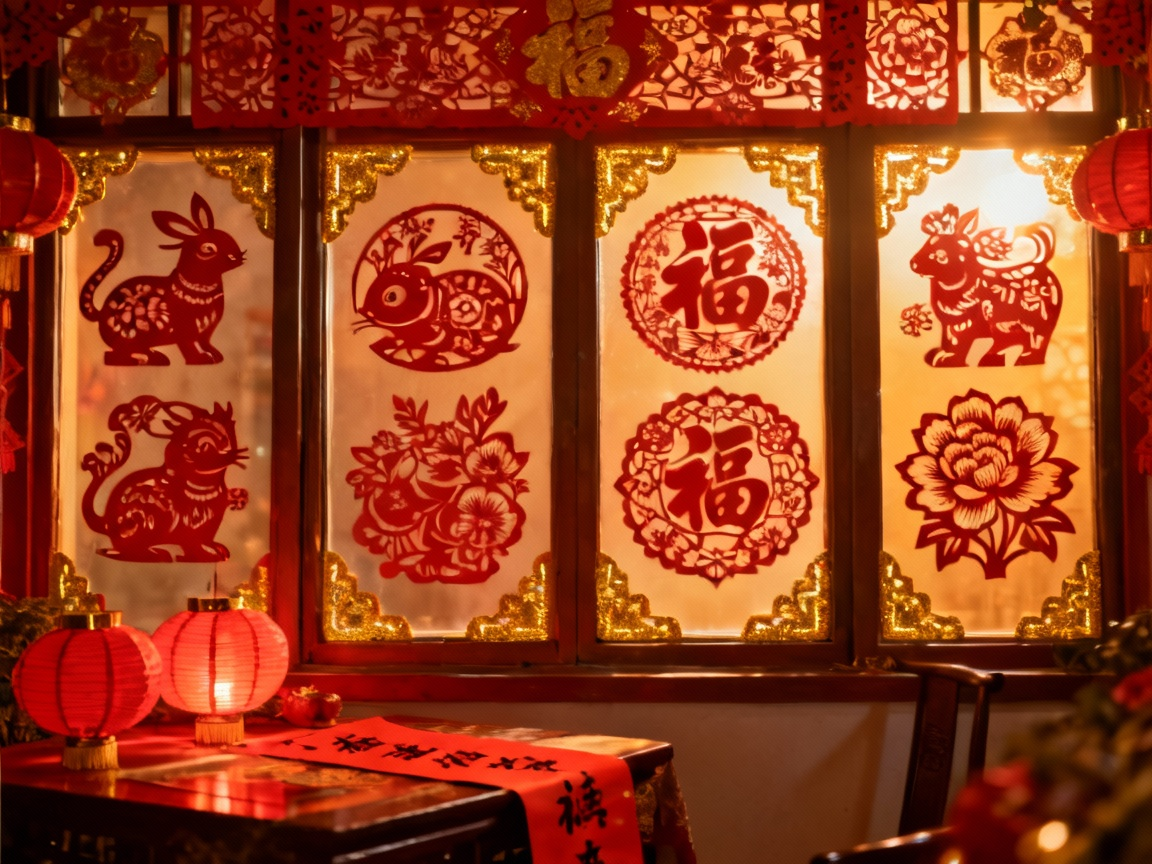 窗户上的剪纸装饰