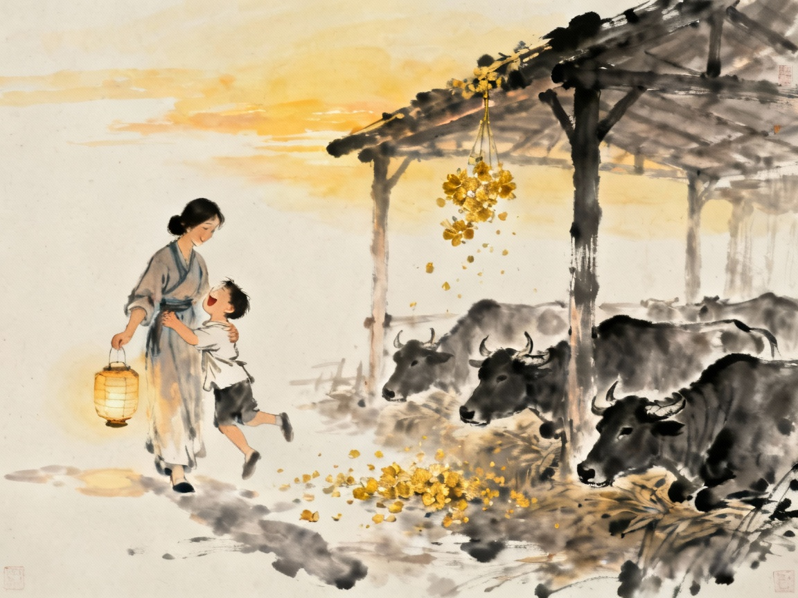 黄昏时分母子重聚