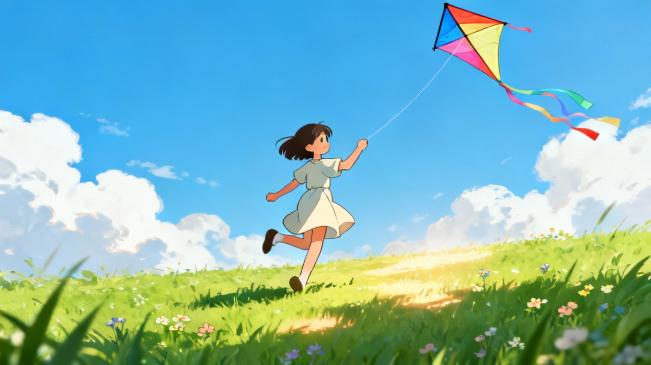 女孩放风筝