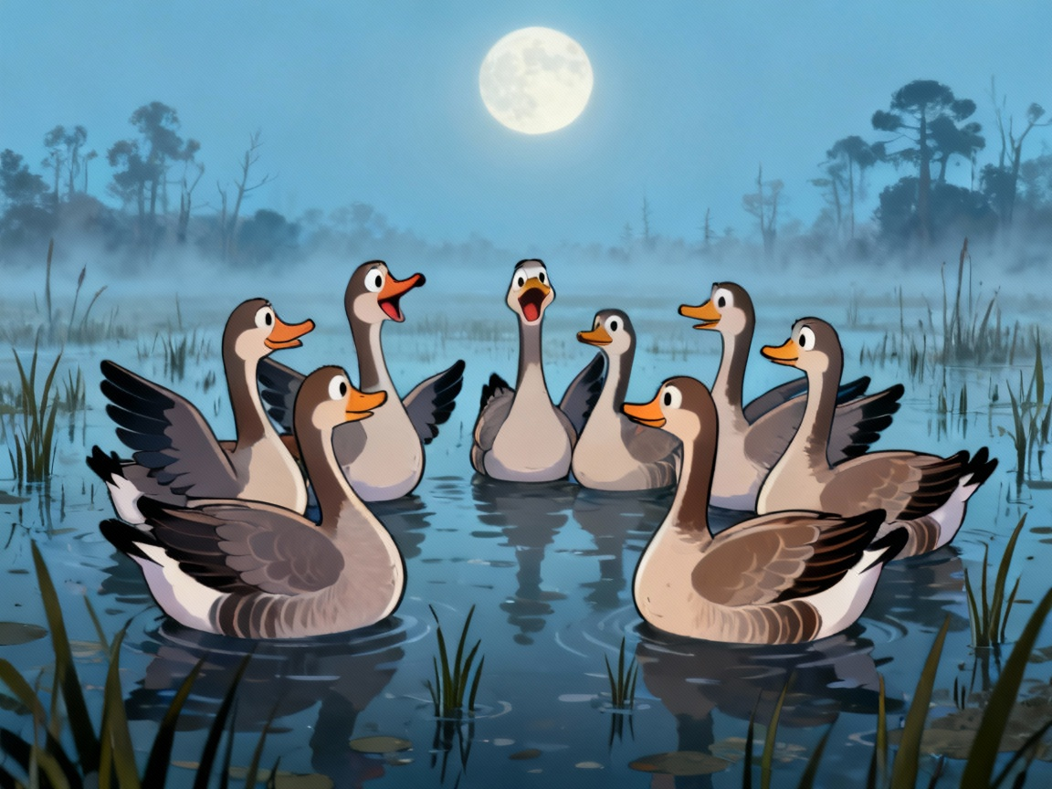 卡通风格大雁辩论场景