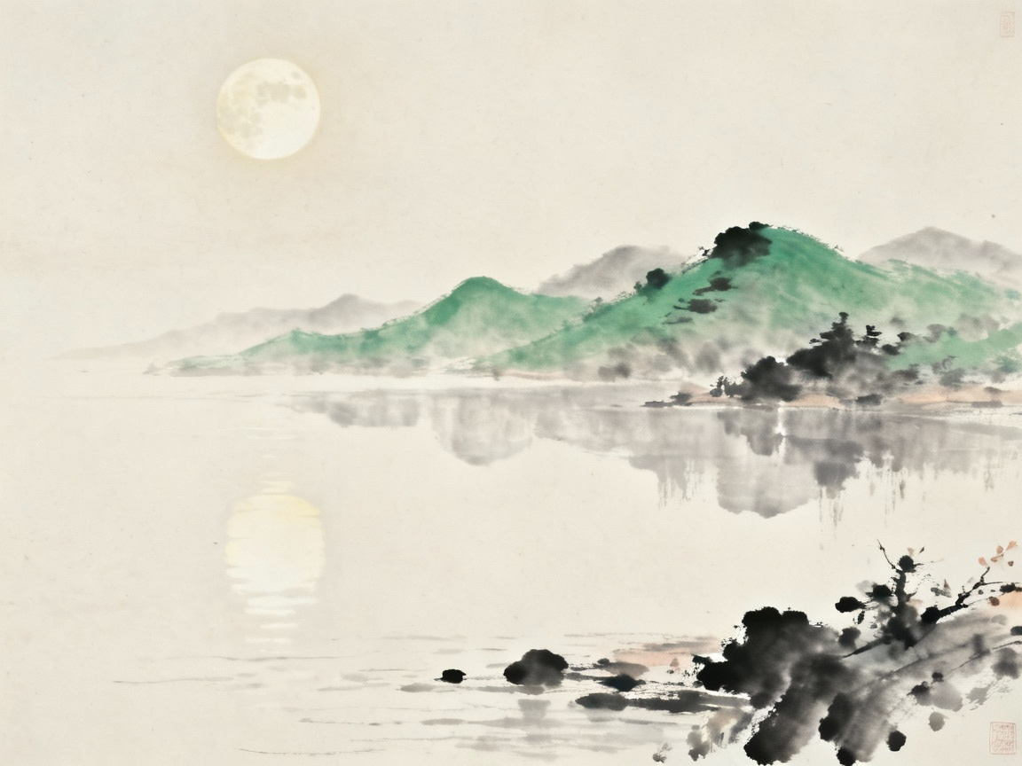 洞庭湖秋月夜景