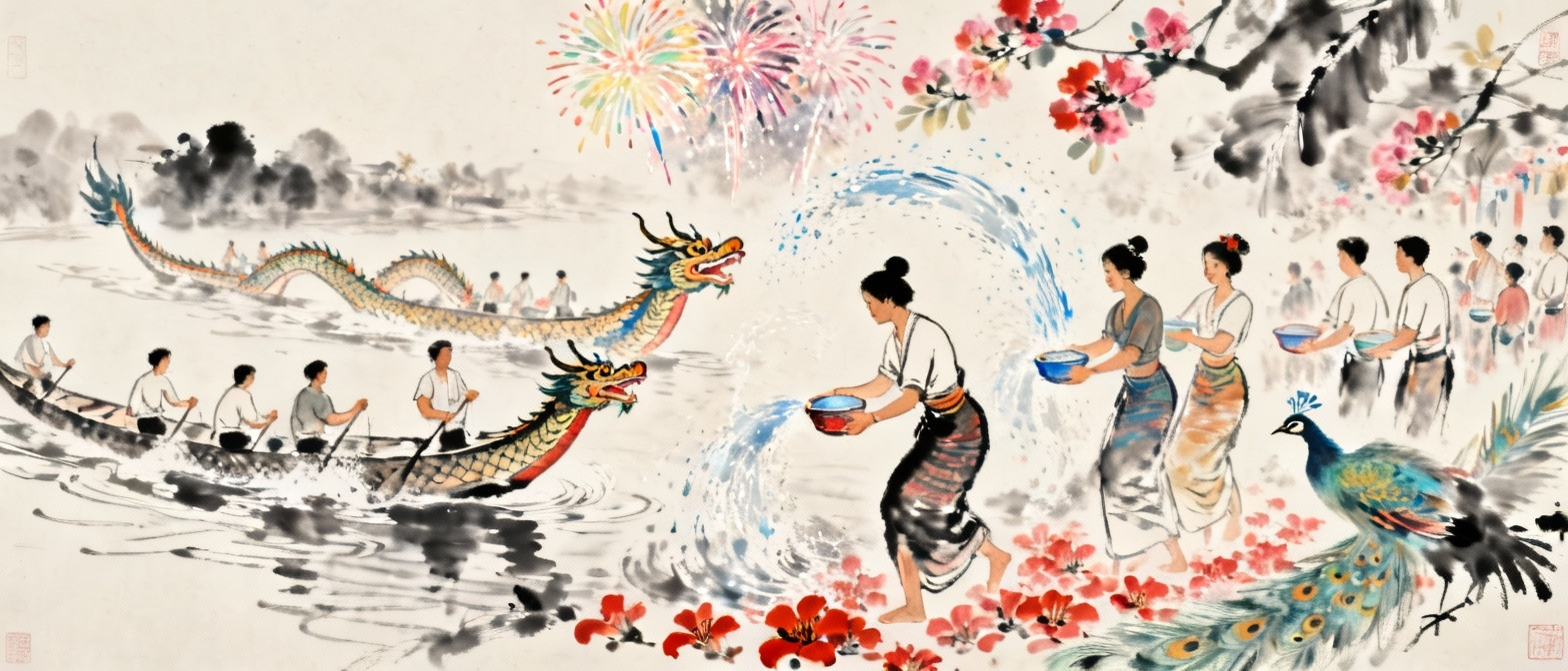 傣族泼水节热闹场景