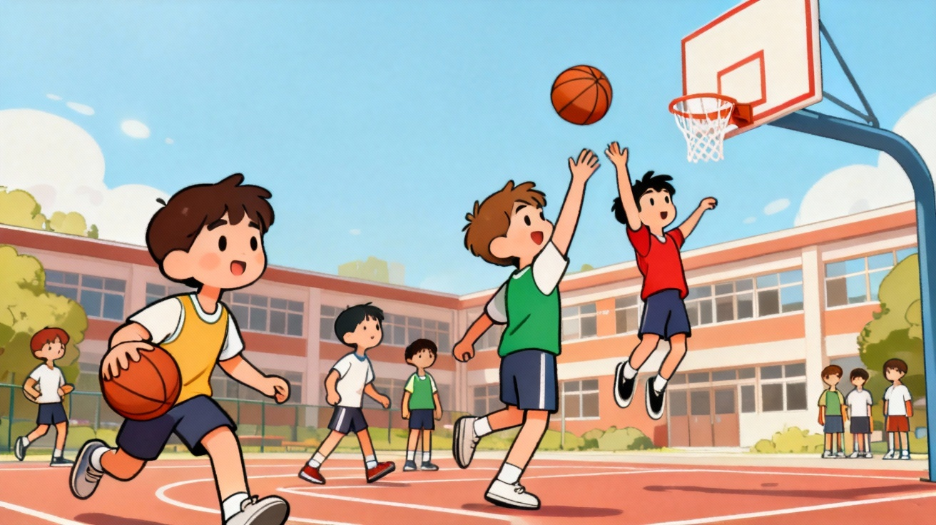 学生在打篮球