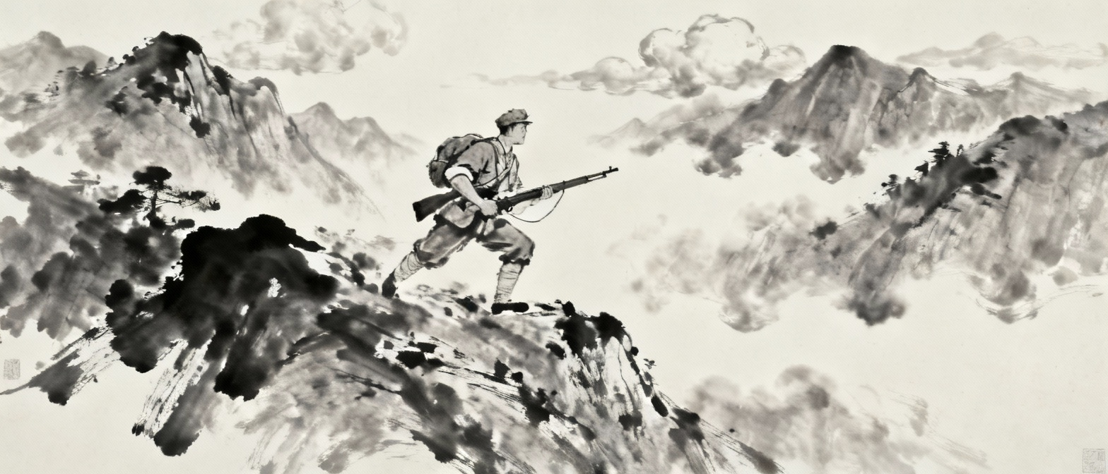 红军战士翻越山岭