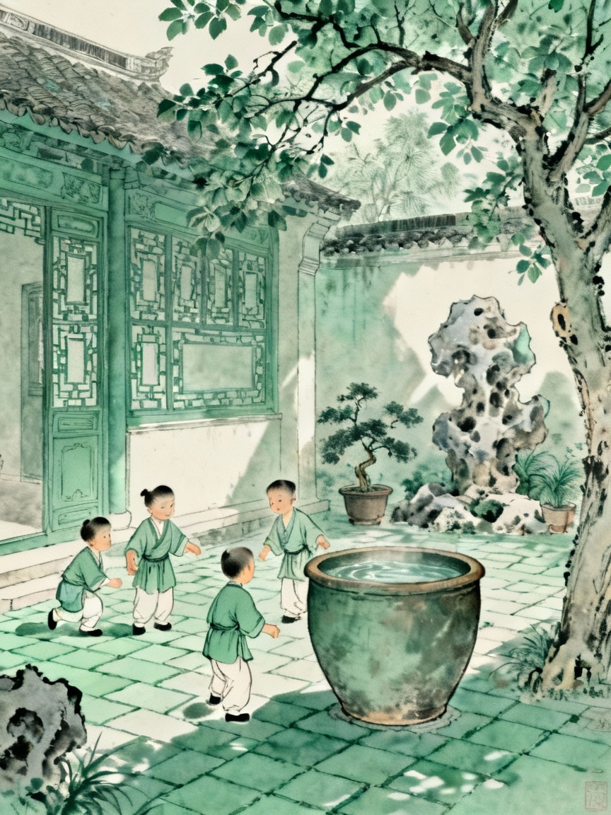 孩子们在庭院玩耍