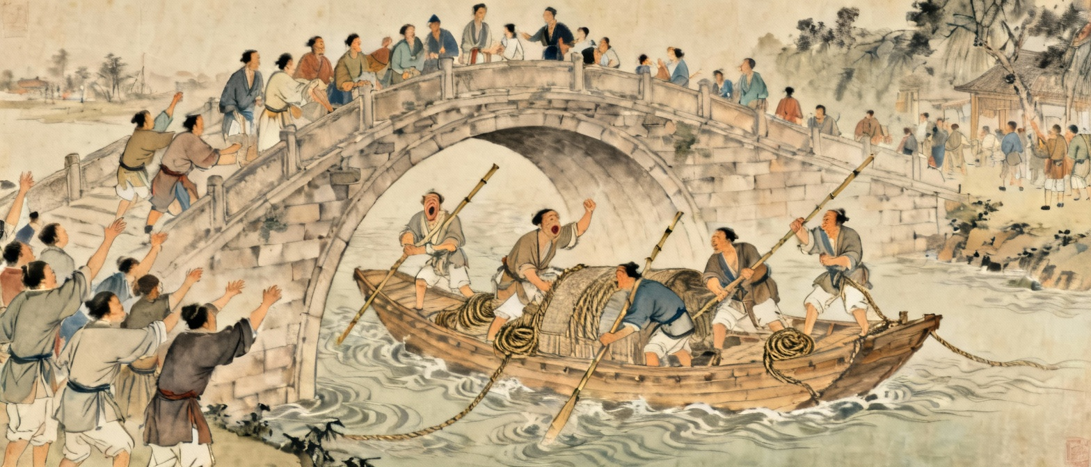 清明上河图漕船过桥紧张场景