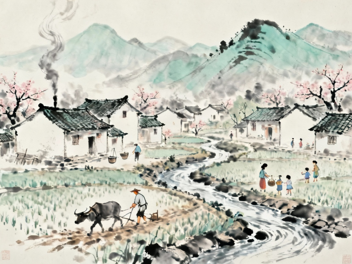 桃花源村庄田园风光