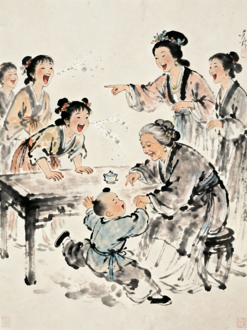 众人大笑群像图