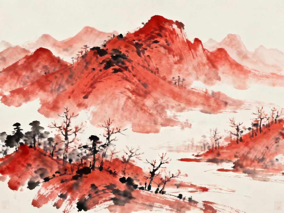 丹砂红色意境图