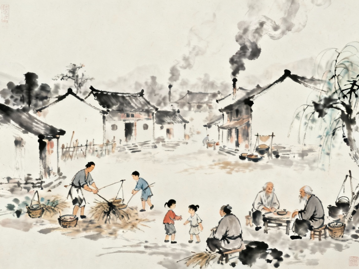 古代理想社会中男有分女有归的和谐景象，安居乐业